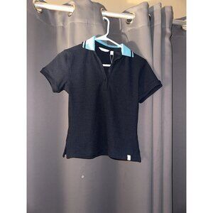 NWT Lady Hagen Navy Blue Ribbed Polo Top with Light Blue Collar - XS
